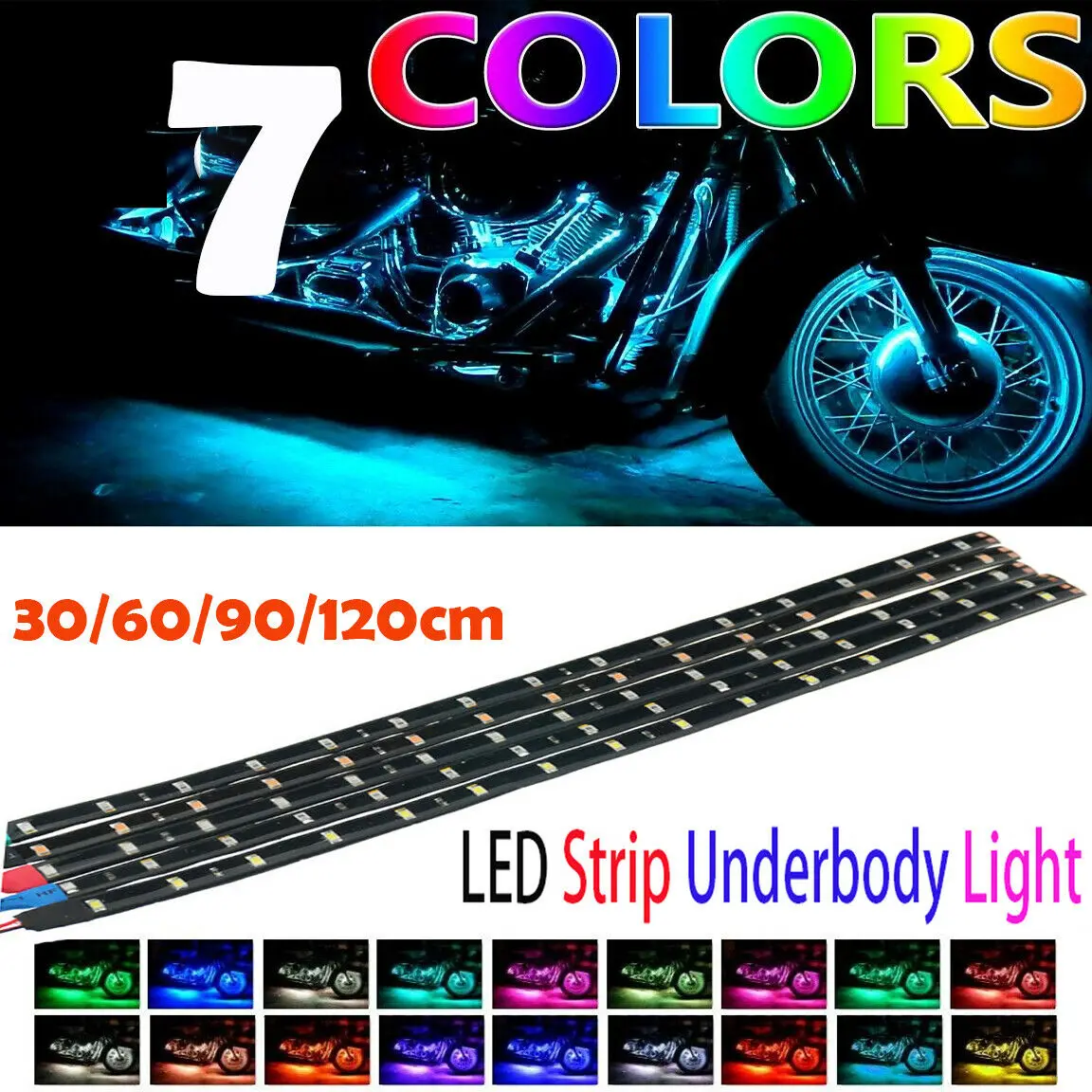 10Pcs DC12V LED strip 3528 SMD Waterproof Flexible 30CM 60cm 90cm Red Green Blue White Bright Car Styling Decor Stickers Lamp