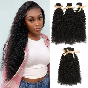 Sleek Human Hair Bundles Kinky Curly Remy Brazilian Hair Bundles Single Bundles Curly Human Hair Extensions Natural Hair Bundles
