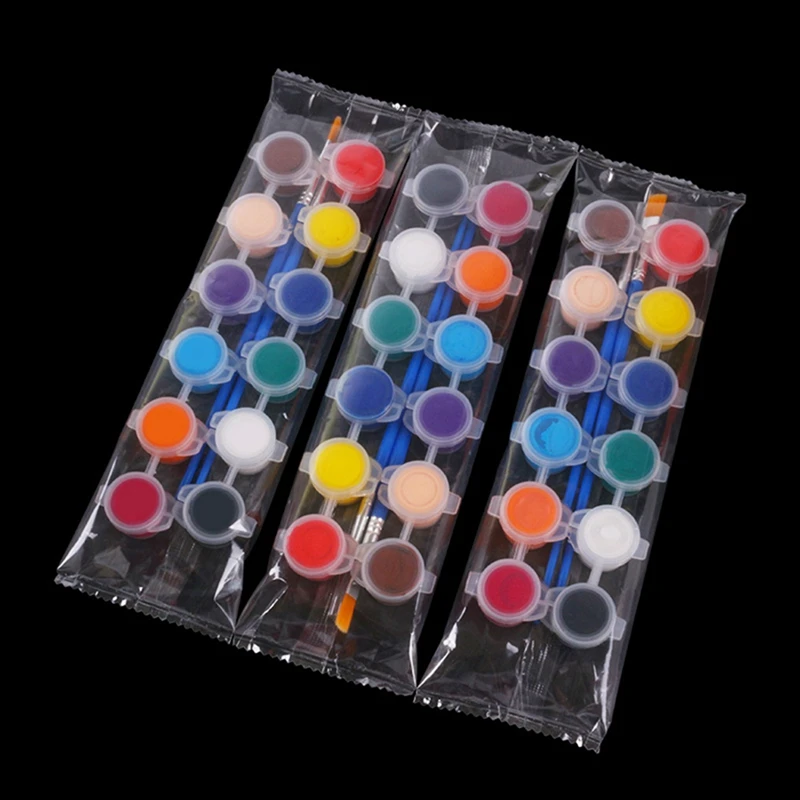 1Set 12 Colors Acrylic Paint Strips Paint Brushes Craft Paint Kids Paint Set Plastic + Acrylic