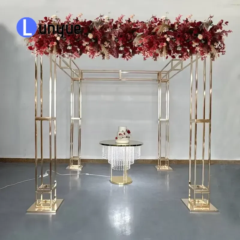 Heavy Duty Gold Flower Frame Backdrop Stand for Wedding Party Event Photography Decor Mesh Background Support Decoration