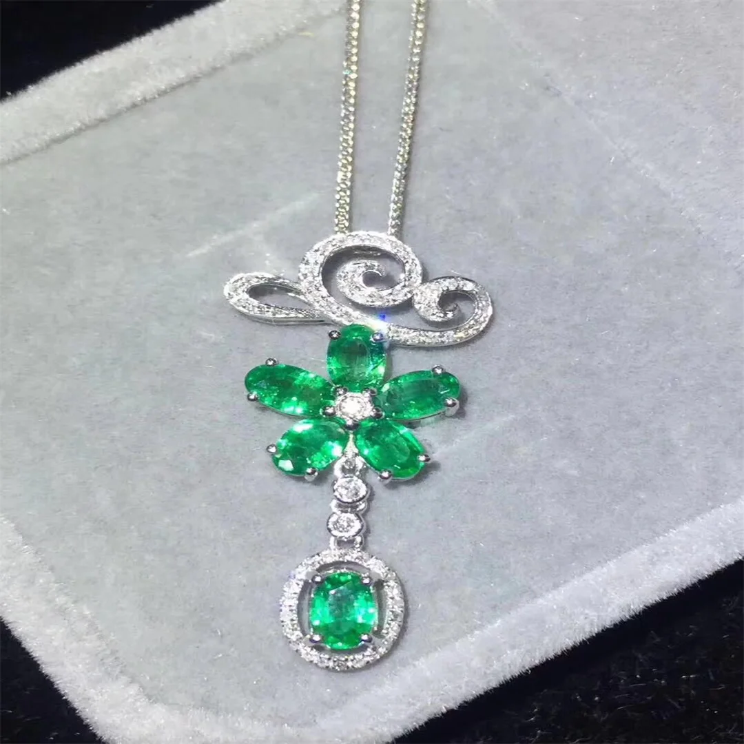 Natural Emerald Sterling Silver 925 Jewelry Women's Jewelry Necklace Women's Luxury Green Christmas Shipping FREE