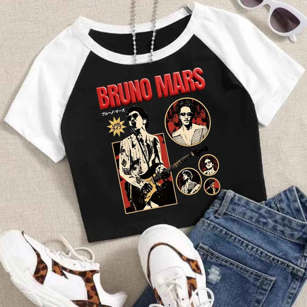 

Bruno Mars The Romantic Tour 2026 Crop Tops T-Shirt Girls Fashion Women O-Neck Short Sleeve