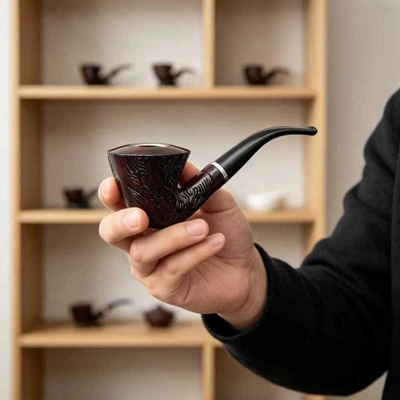 

2026 New 1pcs Classic Curved Engraving Pipe Chimney Filter Smoking Pipes Tobacco Pipe Cigar Grinder Smoke Mouthpiece
