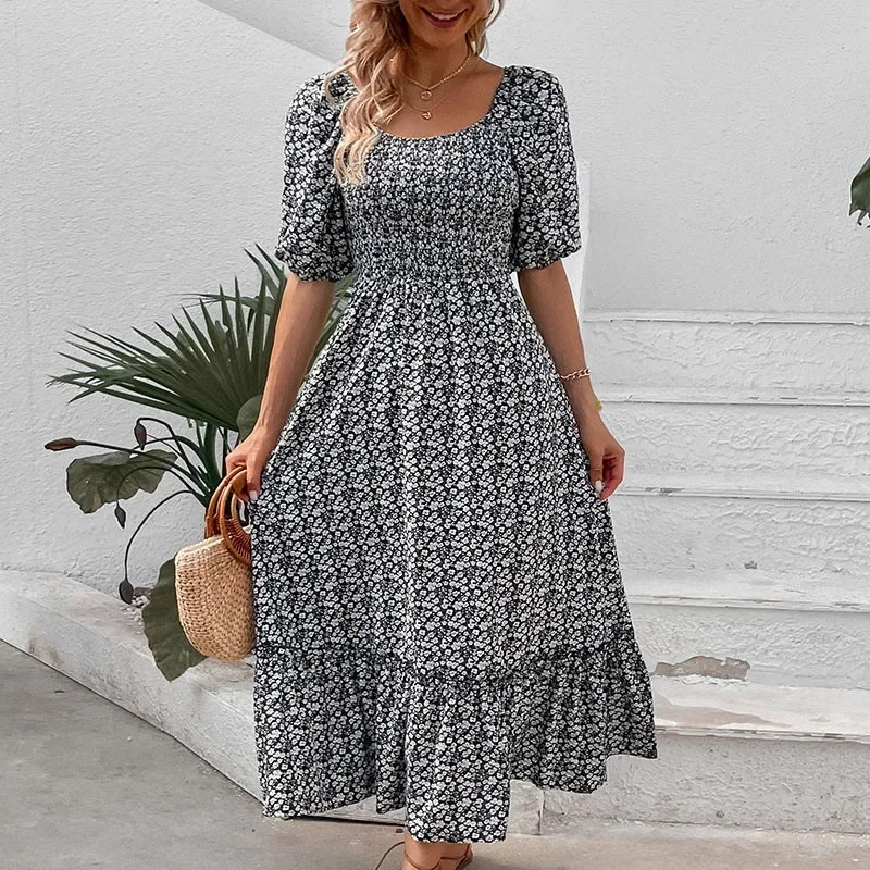 Sukienka vintage 2025 nowych kobiet sukienka w stylu retro z kwiatowymi wzorami letnie sukienki w stylu Boho m