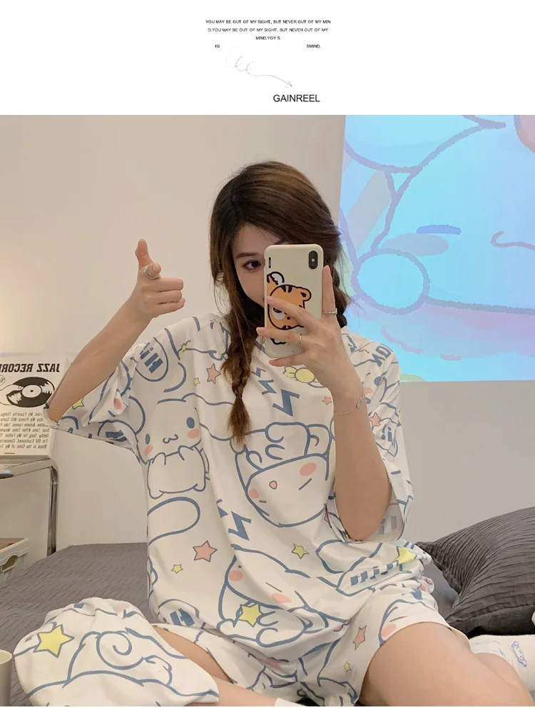 Sanrio Cinnamoroll Baby Cartoon Ice Silk Pajamas Cute Casual and Comfortable Cool Breathable Lightweight Home Pajamas Girls Gift