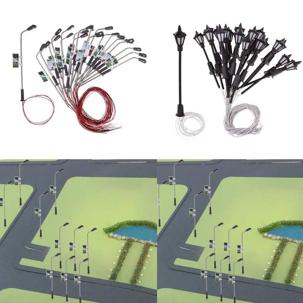 Set mit 40 Mini-Laternenpfähten, Straßenlaternen, Lampenmodell für die Modelleisenbahn