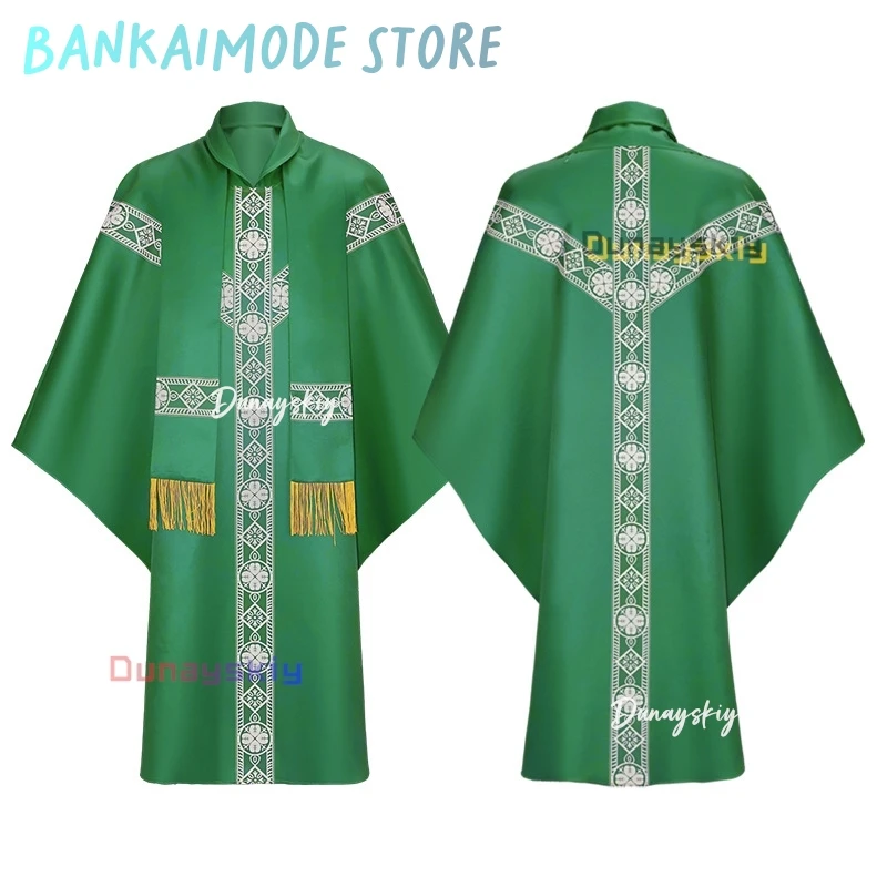 Men Women Medieval Retro Priest Monk Long Gown Cosplay Costume Cross Print Muslim Missionary Cloak Cape Halloween Party Robe