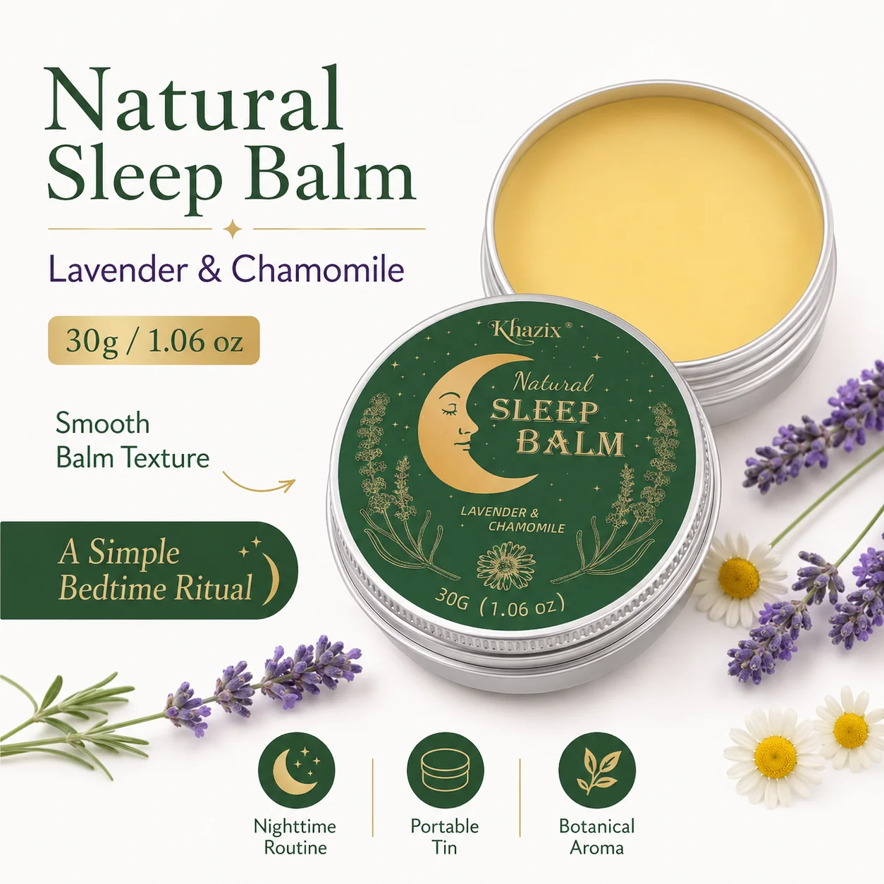 30g Sleep Balm Lavender Chamomile Nighttime Balm Calming Aroma Smooth Skin Friendly Pocket Size for Bedtime Routine Trave