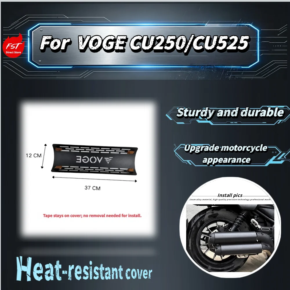 For VOGE CU250 CU525 Exhaust Heat Shield, Retro Black Hollow Design Muffler Guard Anti-scald Cover Mod Parts