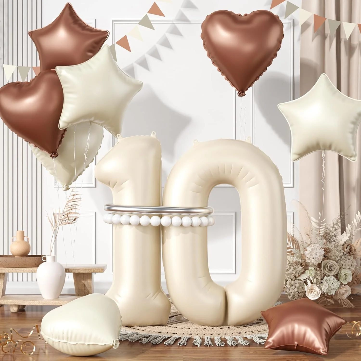 Juego de globos de película de aluminio con pentagrama de amor Digital de 40 pulgadas, juego de números de 10 ~ 21 años, números blancos crema para decoración de fiesta de cumpleaños