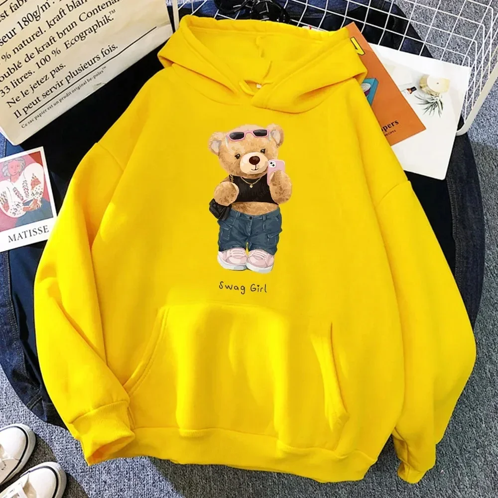 Street Teddy Bear Selfie Booty Girl Funny Plus Size Ladies Breathable Loose Hoodie Pocket Sweatshirt Soft Crew Neck Hoodie