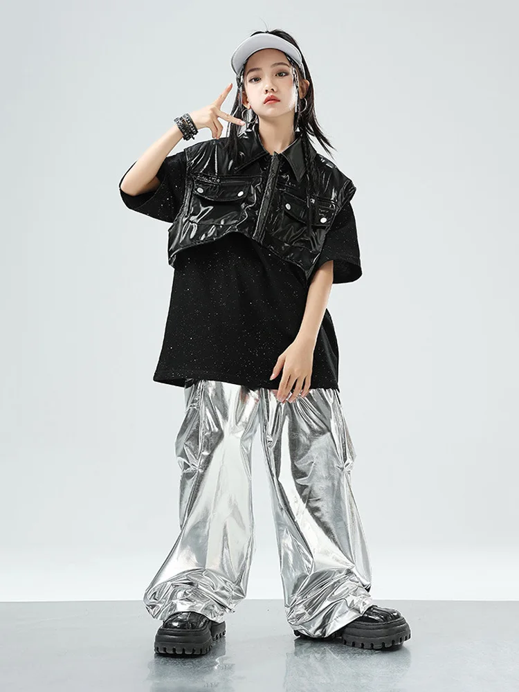 Meisjes Vest Street Dance Joggers Kinderen Mouwloze Jas Kind Punk Kostuum Jongens Hip Hop Lederen Motorvest Cargo Broek