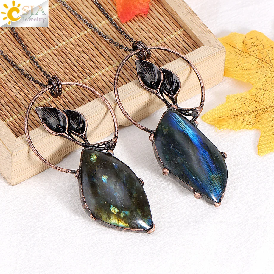1 unidad de colgante de labradorita Natural Irregular, collar de bronce antiguo para mujer, collares Vintage de cristal con piedras preciosas para hombres, joyería H620