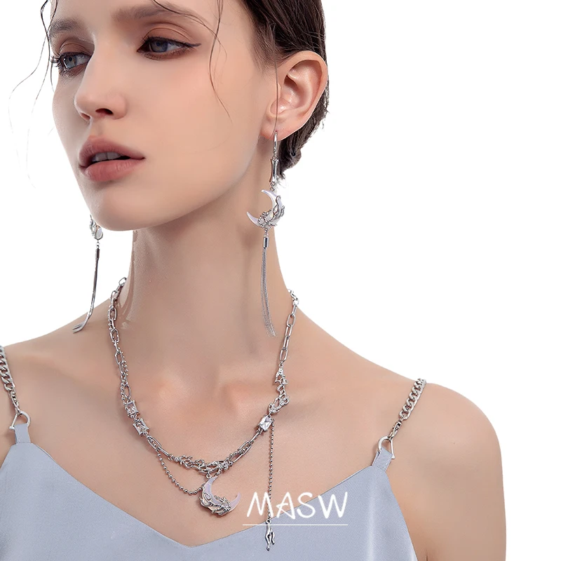 MASW Original Design Moon Earrings 2022 Trend New Modern Jewelry High Quality Copper Long Dangle Earrings For Women Girl Gift