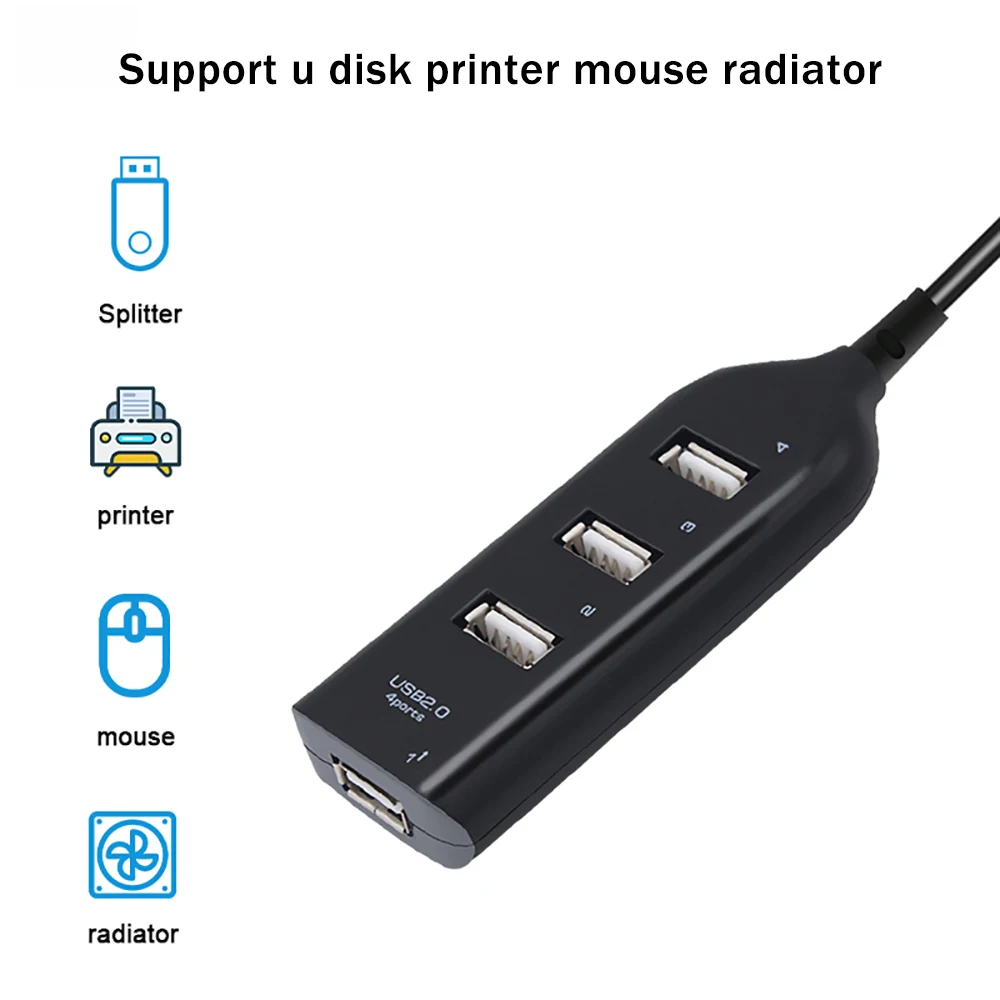 ใหม่ล่าสุดความเร็วสูง USB Hub 4พอร์ต USB 2.0 Hub พร้อมมินิฮับรูปแบบซ็อกเก็ตอะแดปเตอร์สายแยกสำหรับแล็ปท็อป PC