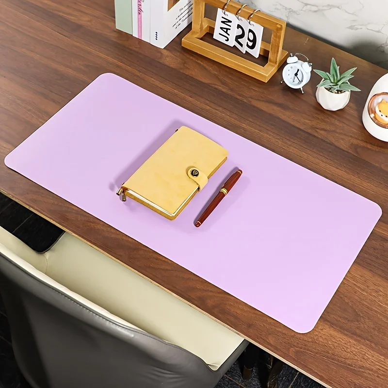 Purple Faux Leather Mouse Pad with Wrist Rest, Waterproof, Non-Slip Desk Mat for Laptops and Keyboards - Daily Office Supplies