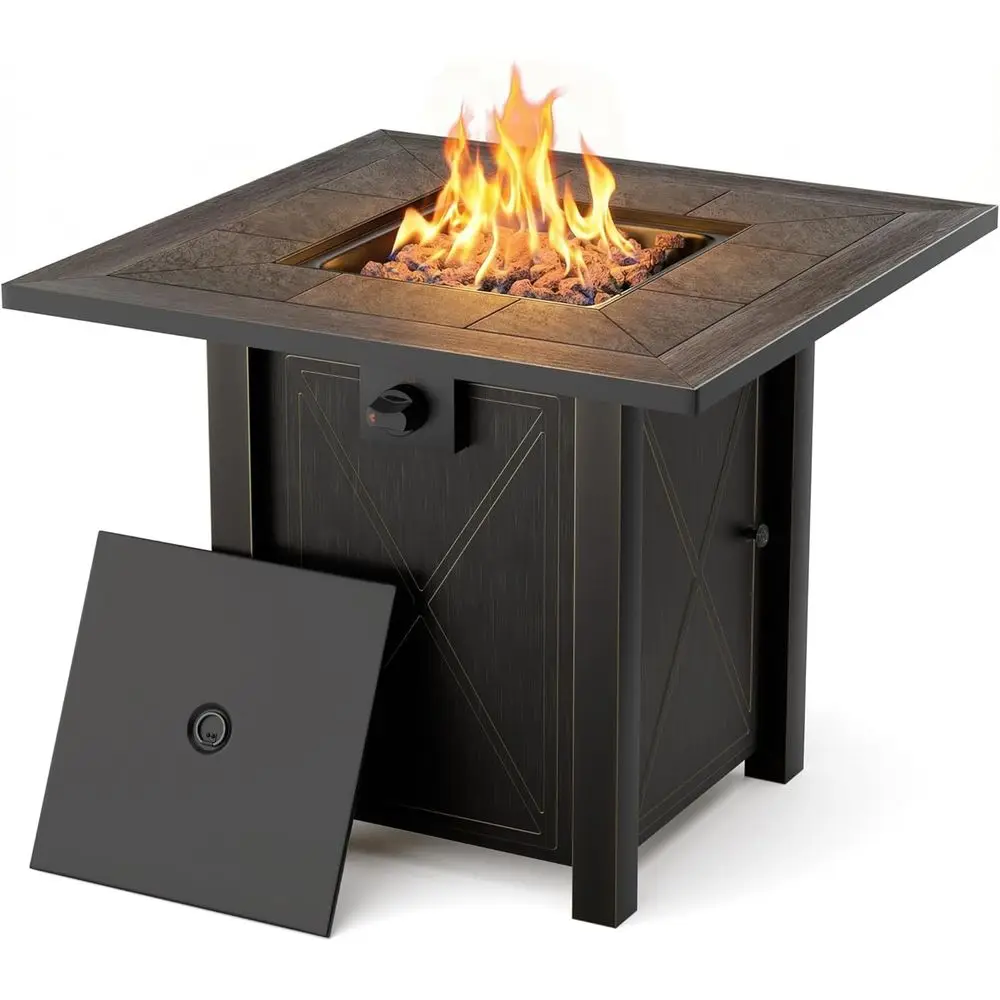 

30 Premium Ceramic Tabletop Propane Fire Pit, 50,000 BTU, with Lid and Lava Rocks - Perfect for Outdoor Dining and Parties