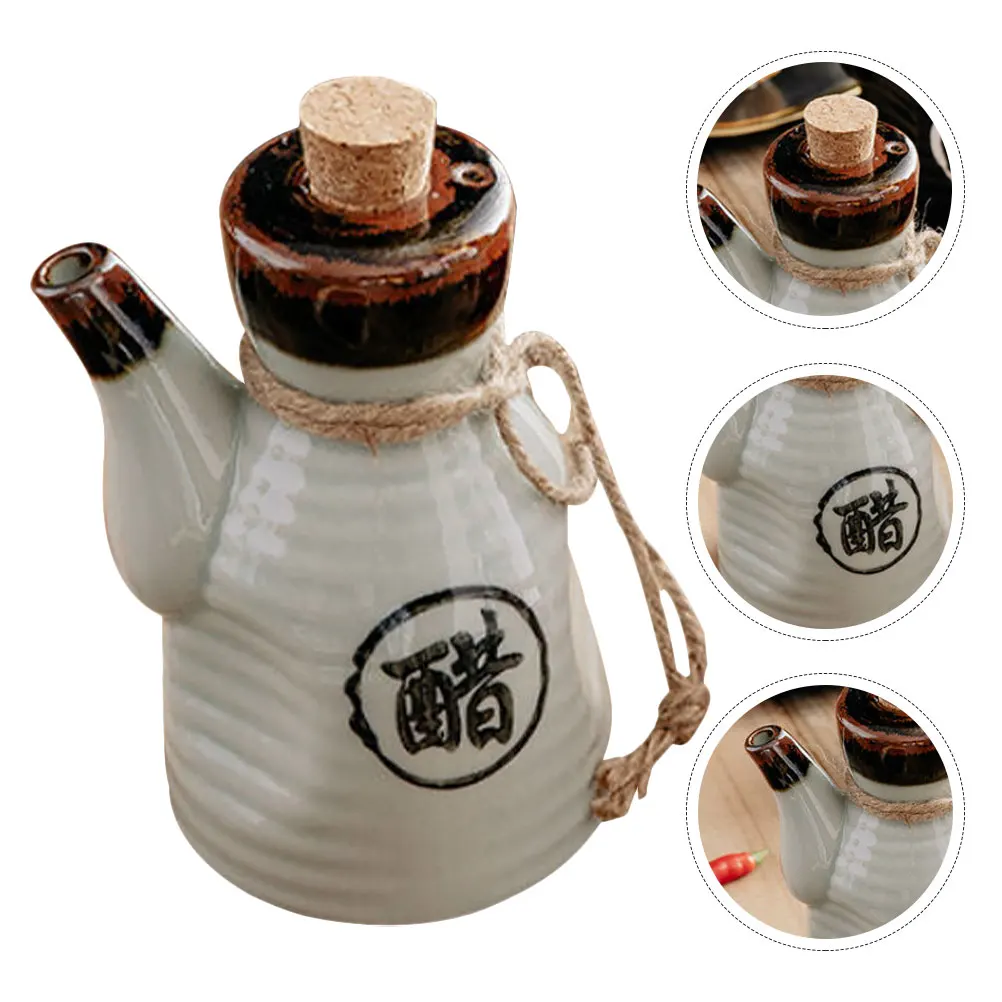 

Vinegar Bottle Sauce Seasoning Condiment Bottles Kitchen Supply Jar Bamboo Dispenser Ceramics