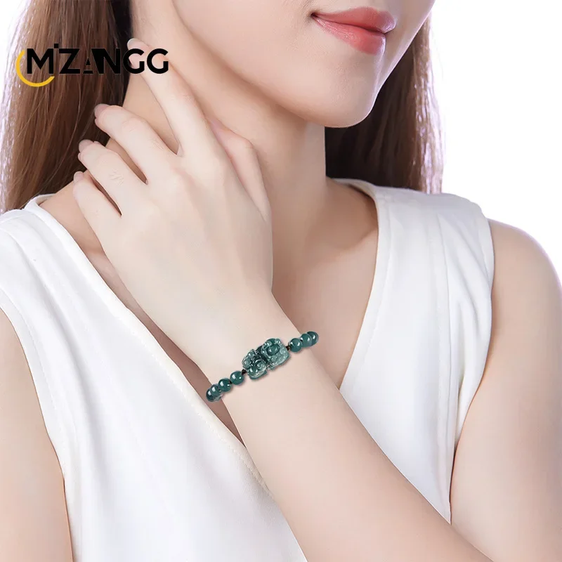 High-grade Natural Myanmar Jadeite Blue Water PiXiu Bracelet Hand-woven Hand Rope Lucky Charms Luxury Jewelry for Men and Women