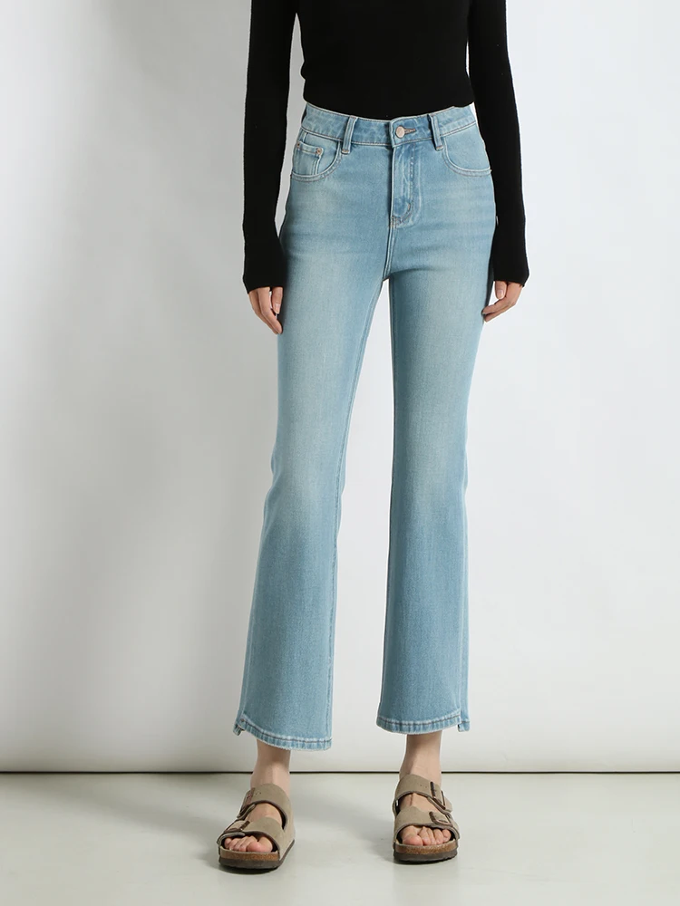 

Джинсы женские прямые с высокой талией, зауженные к низу, из хлопкового стрейч-денима, повседневные, весенние