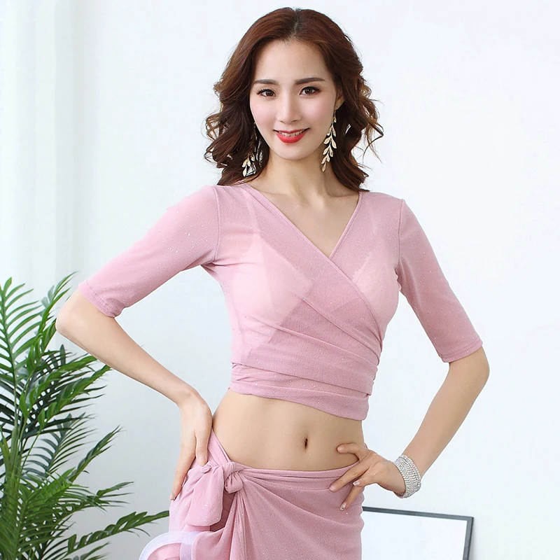 Mới Múa Bụng Trên Quần Áo Sexy Đầu Trang Hiệu Crop Dây Cổ V Sâu Múa Bụng Thun Cao Cấp Hàng Đầu phụ Kiện Đeo