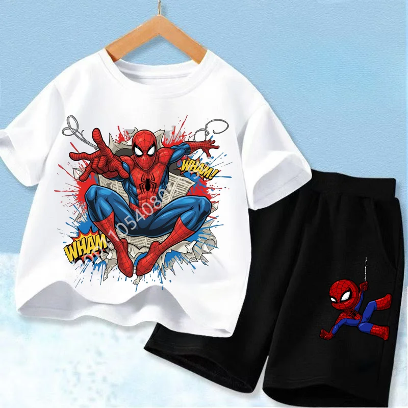 Red Spider Printed Children Print T-shirt Summer Clothes 3-12Yrs Boys Girls Short-sleeved Top+Shorts Casual Sports Set Clothing