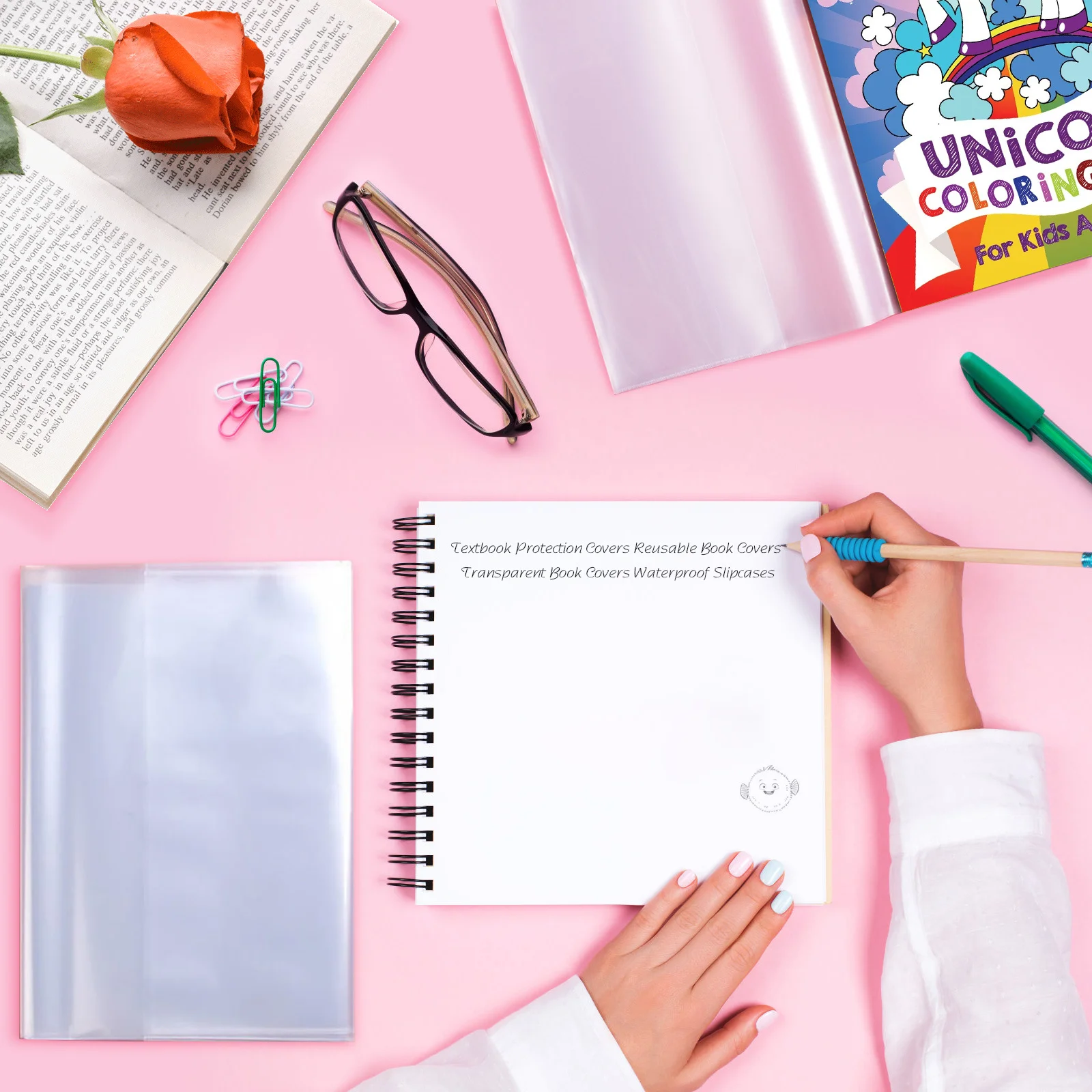 5Pcs Waterproof Transparent Book Covers PP Protective Reusable Slipcases for School Textbook Protection and Presentation