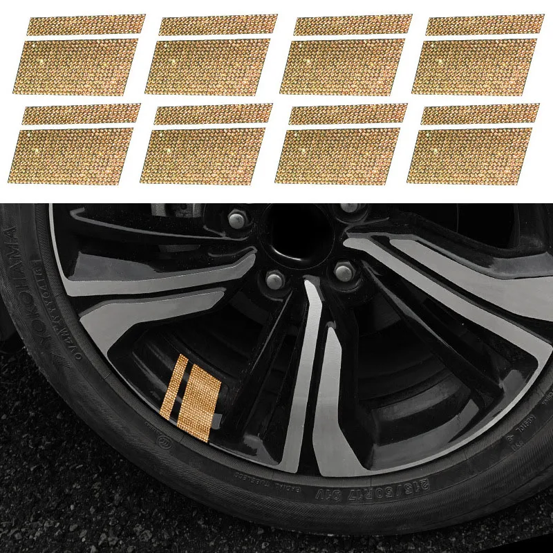 8Pcs Car Tire Reflective Sticker Automobile Wheel Hub Rhinestone Reflective Strips For Night Driving Car External Decoration