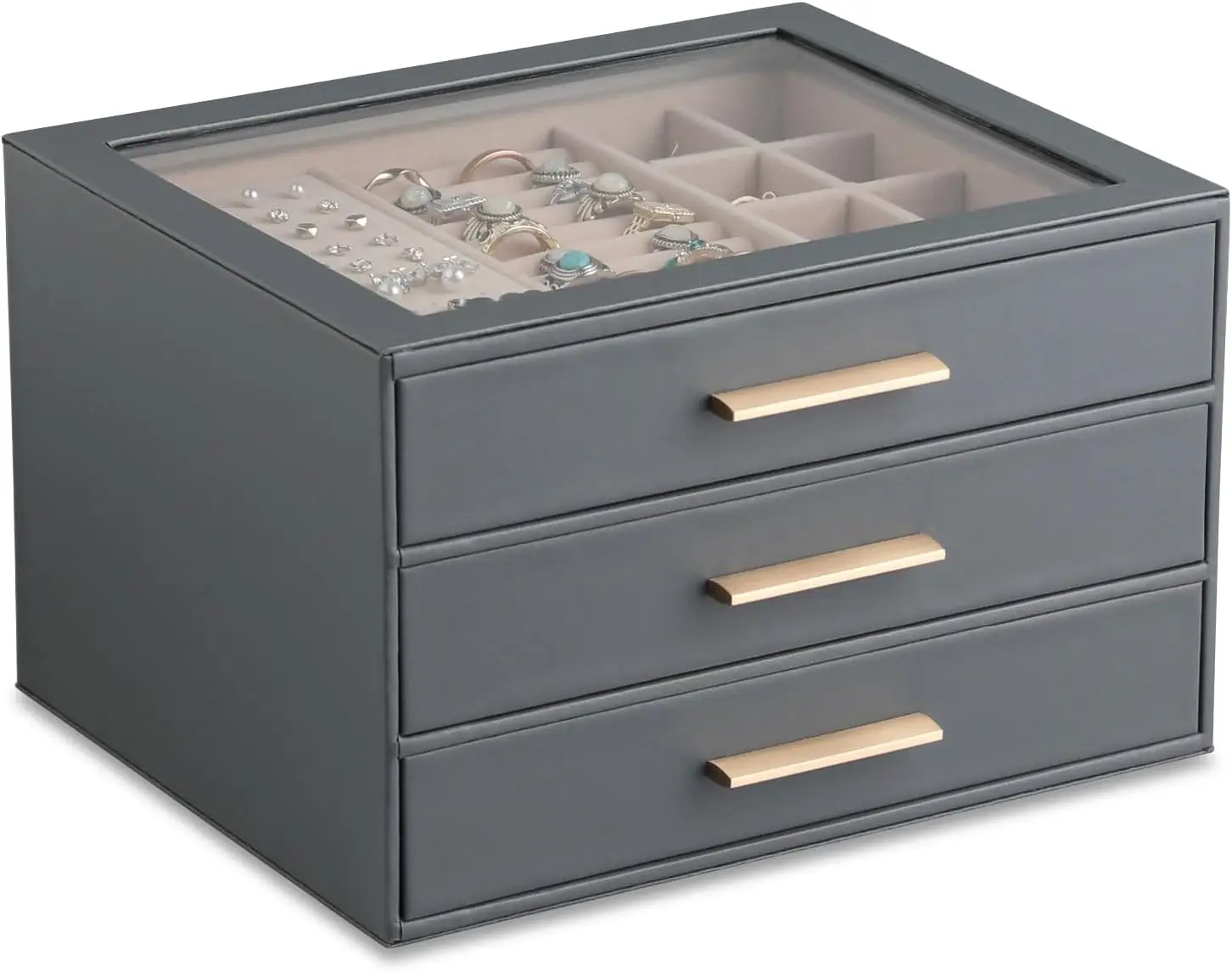 

Clear Lid Jewelry Box,3-Layer Jewelry Organizer with Drawer,PU Leather Jewelry Organizers and Storage,Jewelry Boxes for