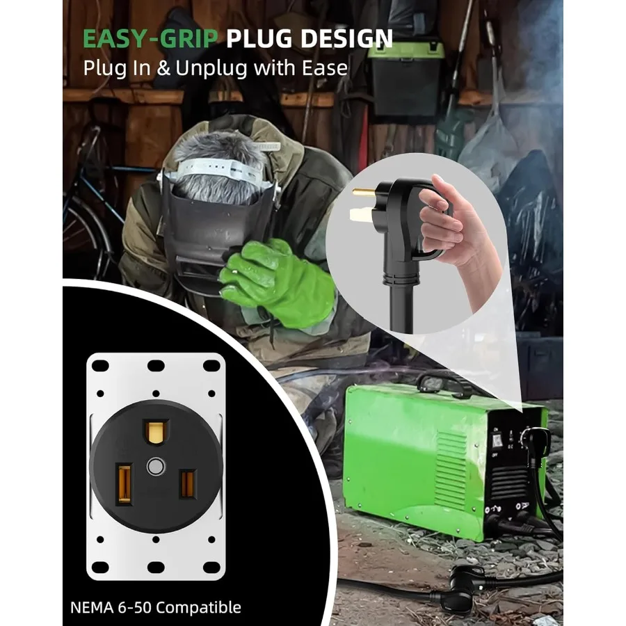 8 AWG 250V Heavy Duty Welder Extension Cord 25ft with LED Light and Handle for Industrial Welding Machines 30 Amp 3 Prong STW C