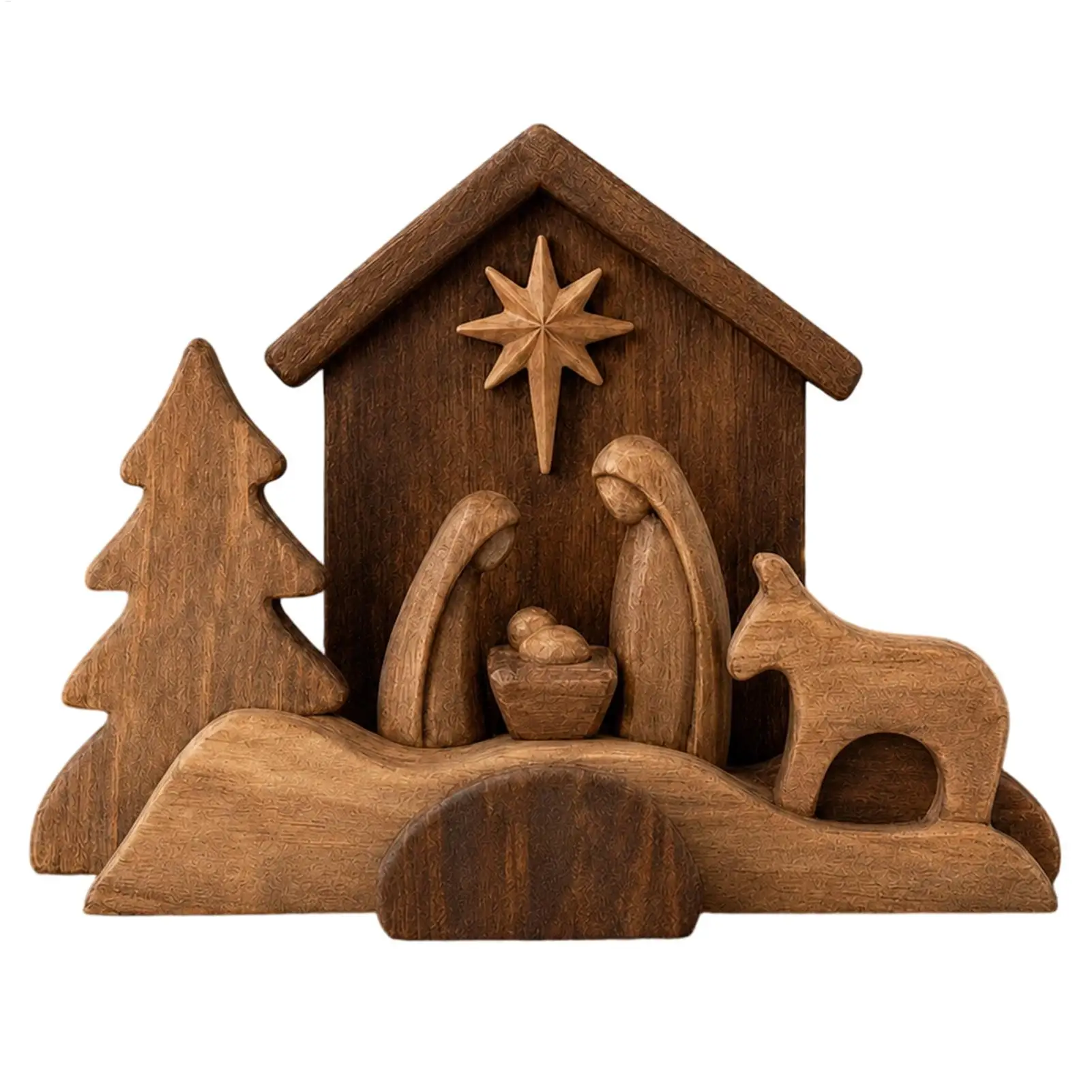 Small Wooden Nativity Scene Christmas Desk Ornament Religious Decor Mini Holy Family Statue Mantel Display Boho Tabletop Decor