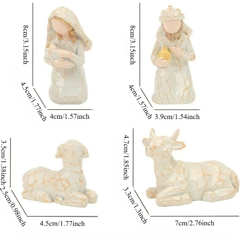 8 PCS Woodcarving Style Nativity Scene Set Indoor Christmas Gift Decoration Resin The Nativity of Jesus Figurines Home Ornament