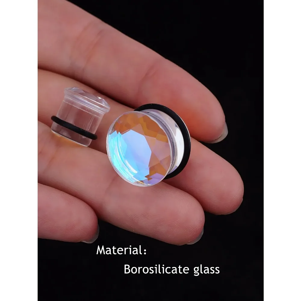 1 Paar hochwertige facettierte Glas-Ohrstöpsel, einzelnes Horn, Tunnel-Ohrmessgerät, auch O-Ring-Ohrring-Piercing – Körperschmuck 6–16 mm – Detail 5