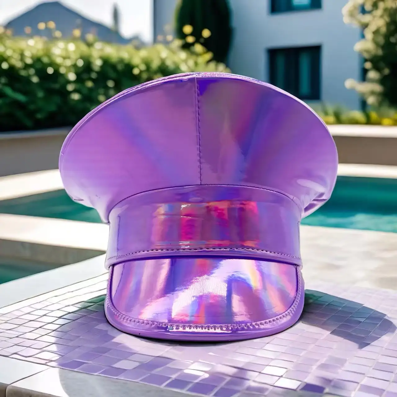 HongLuan  Laser Leather Captain Hat Rhinestone & Military Caps for Woman, Rave Festivals Accessories ＆ Party Cap Man Cosplay Fem