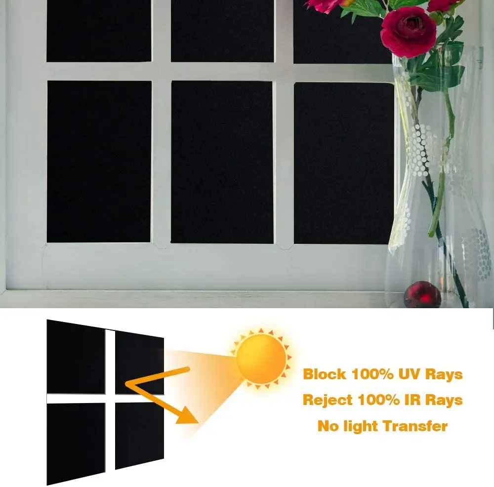 Blackout Opaque Window Sticker Static Cling 100% Light Blocking PVC Frosted Dark Tint Film Privacy Protection Window Covering