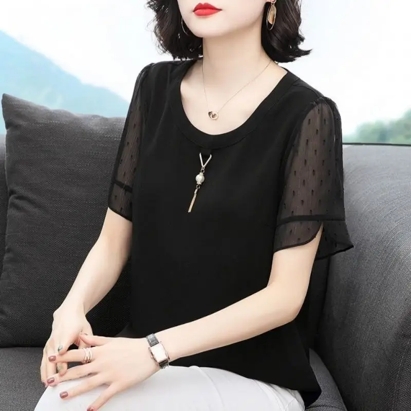 Casual Solid Color All-match Shirt Women\'s Clothing Loose Summer Chic Three-dimensional Decoration Stylish Short Sleeve Blouse