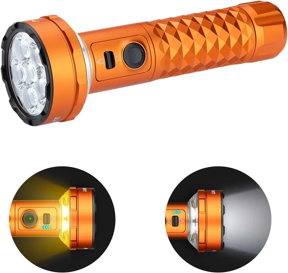 5000 Lumens Super Bright Rechargeable Flashlight with USB-C Charging, Bidirectional Lighting and Holster