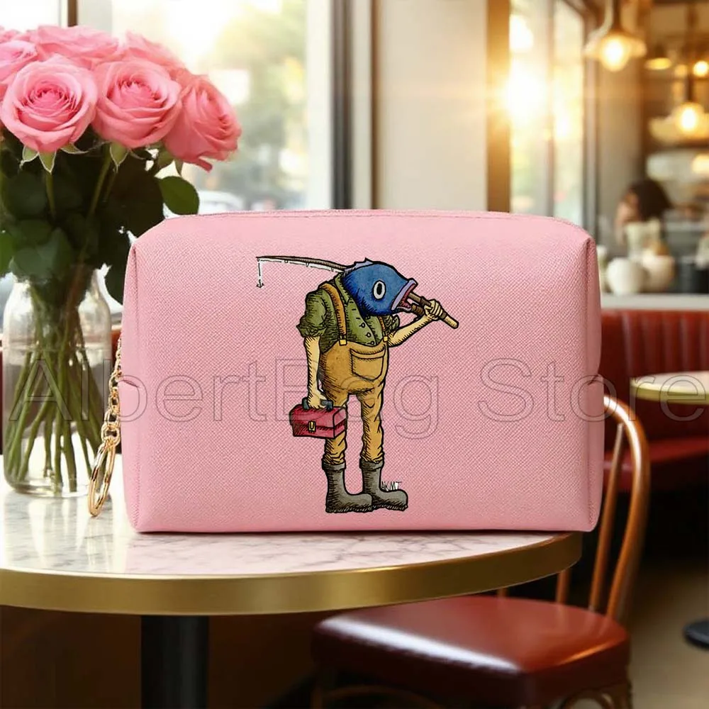 

I'd Rather Be Fishing Bite Me Fish Lover Fisherman Cute Gifts PU Travel Cosmetic Bags Waterproof Toiletry Organizer Storage Bag