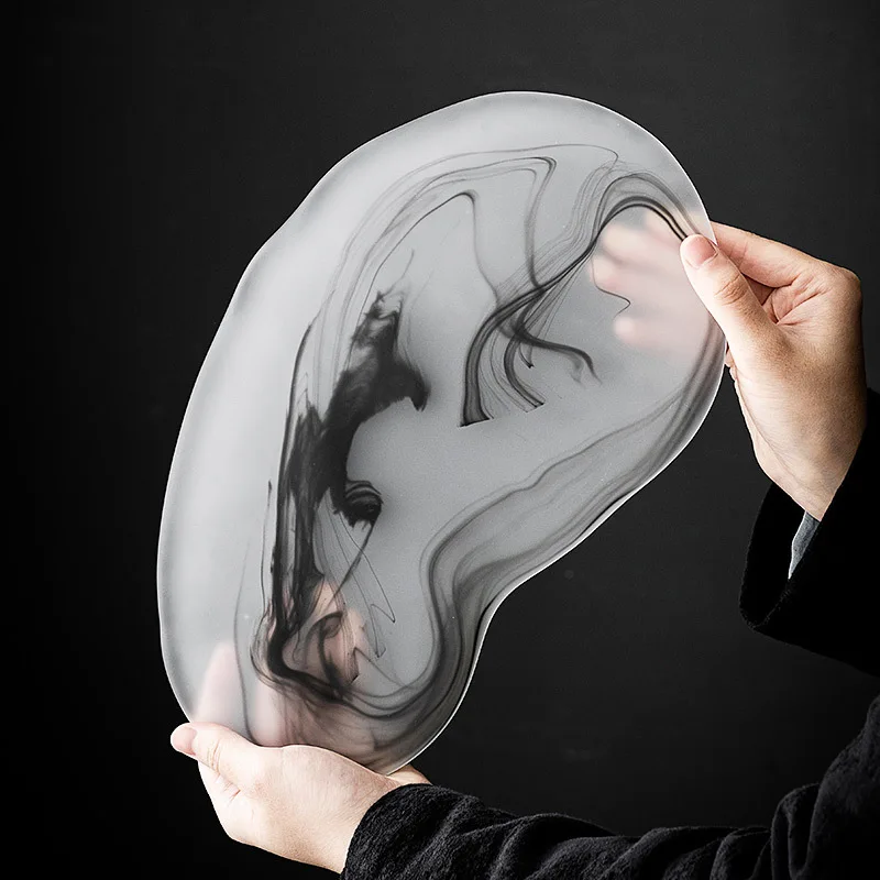 

Стеклянный поднос для чая с чернильным рисунком, бытовой стеклянный горшок, небольшой поднос для сухого заваривания кунг-фу