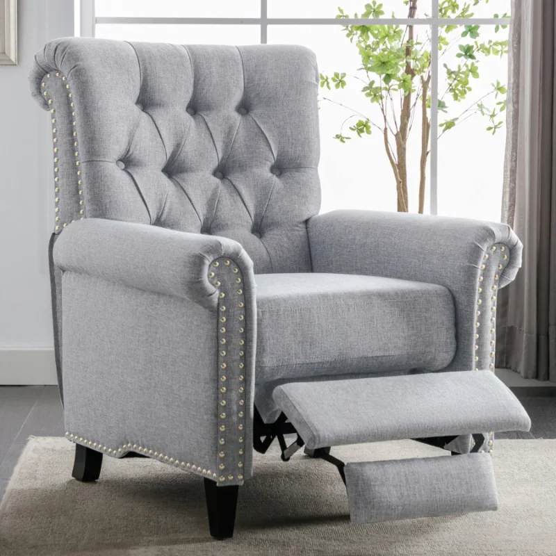 Relax Tufted Recliner Single Sofa With Nailheads Roll Arm Living Room, Bedroom, Lounges, Gray Muebles Para El Hogar Furniture