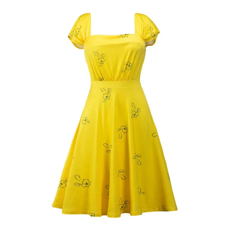 

Movie La La Land Mia Cosplay Costume Halloween Carnival Party Women's Clothing Summer Yellow Sleeveless Dress