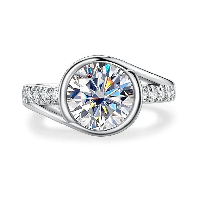 

ZFSILVER 925 Silver Fashion Luxury Trendy Color D 3 Moissanite Design Round Ring Charm Women Wedding Party Jewelry Gift RMO-090