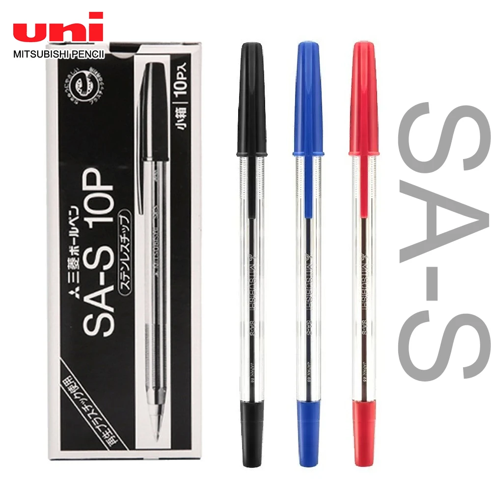 10pcs/box Japan UNI SA-S Ballpoint Pens Classic Bullet Tip Oil-Based Ink Pen, 0.7mm Smooth Writing for Student Office Stationery