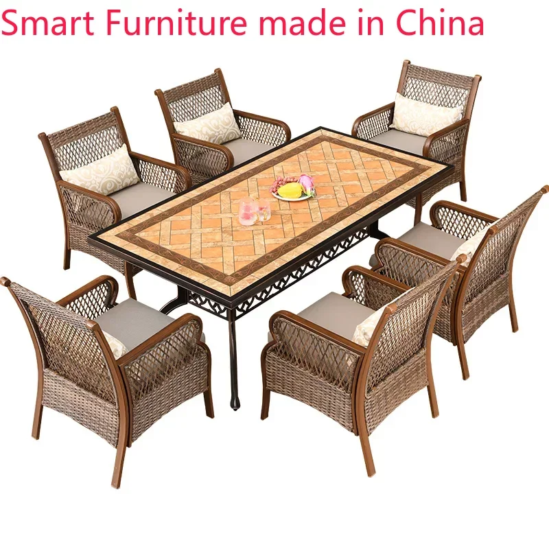 

Outdoor tables and chairs Nordic high-end courtyard tile tables woven rattan chairs household garden tables and chairs