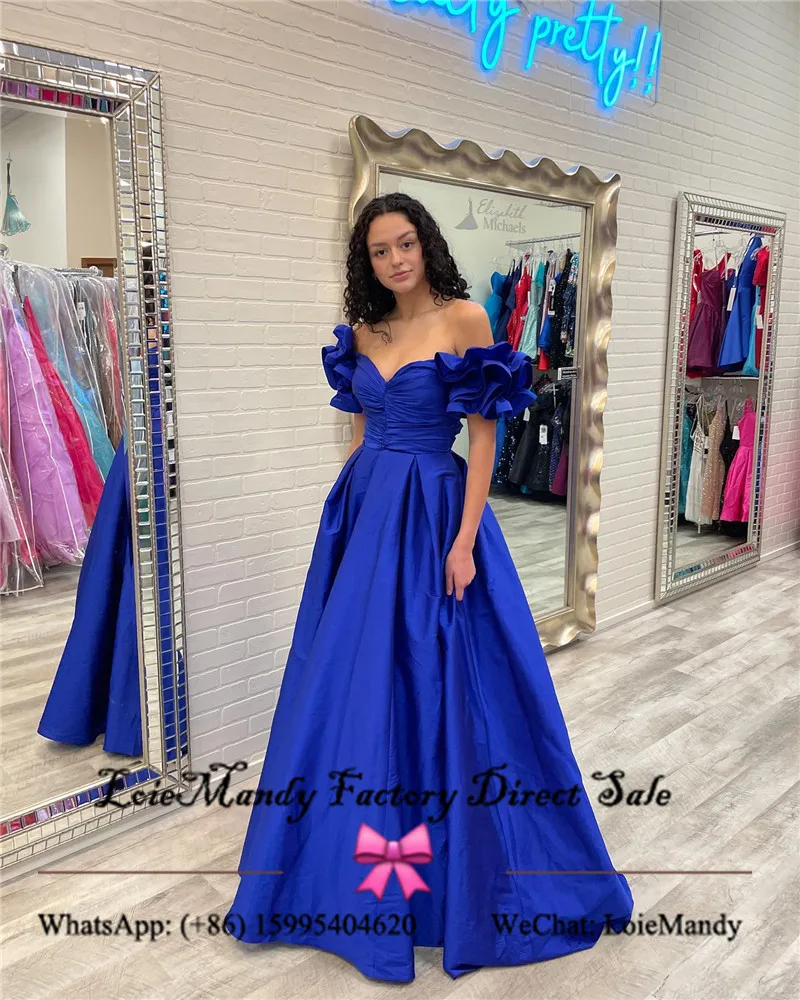 Vestidos de fiesta azules reales para mujer, vestido de noche largo, encantador, sin hombros, Formal, de talla grande