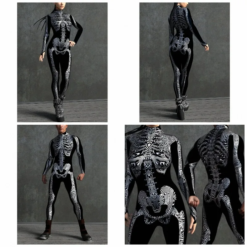 Couple Hoilday Skeleton Cosplay Costume Skull Print Jumpsuit Halloween Horror Party Suit Festival Bodysuit Rave Unique Outfits