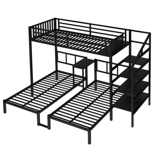 Bunk Beds for 3, Twin XL over   & Twin Bunk Bed Metal T e Bunk Bed with Desk & Shelves