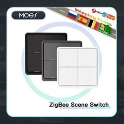 MOES 4 Gang Tuya ZigBee inalámbrico 12 interruptor de escena controlador de botón por configuración de batería escenario de automatización para dispositivos Tuya