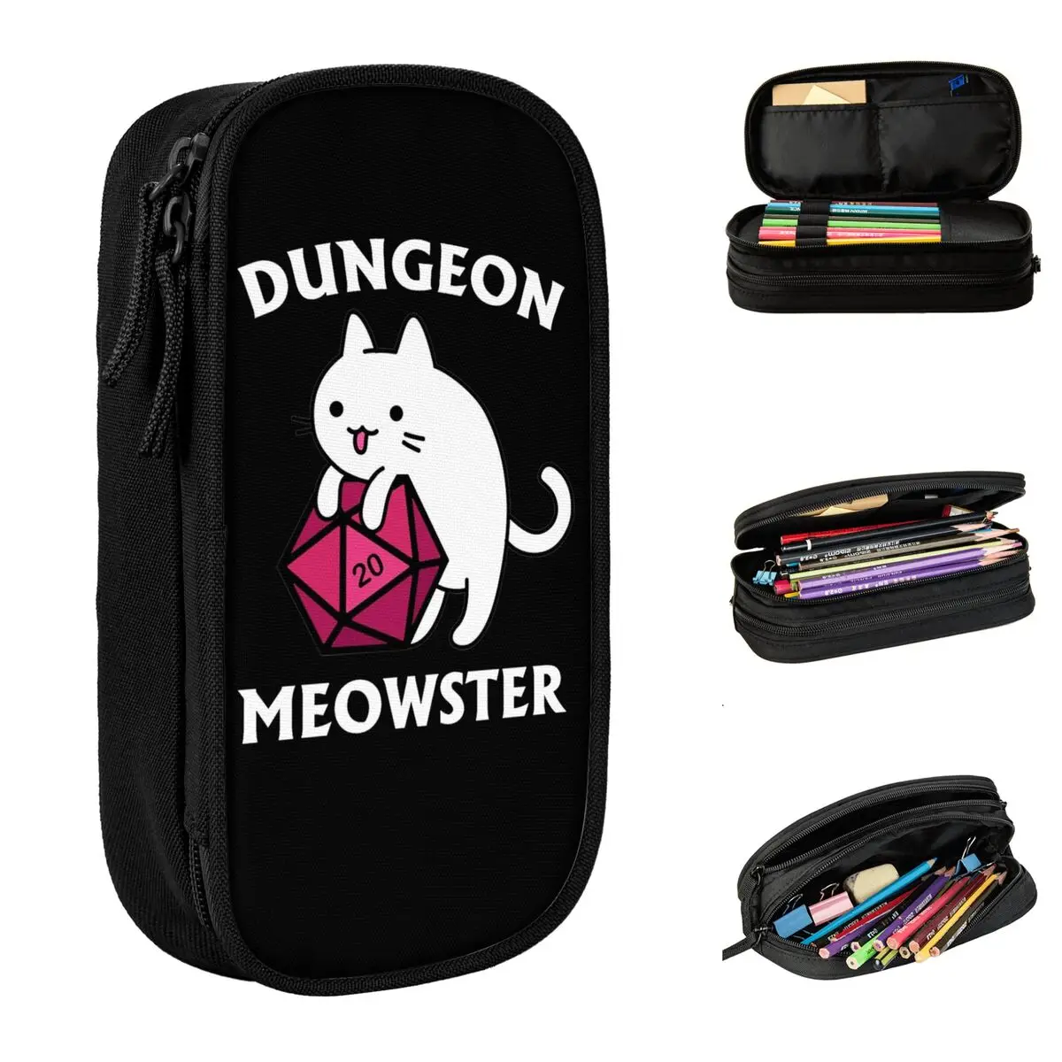 Dungeon Master Cat Pencil Cases Cute Dungeon Dragon Pen Holder Pencil Bags for Student Large Storage School Cosmetic Pencil Box