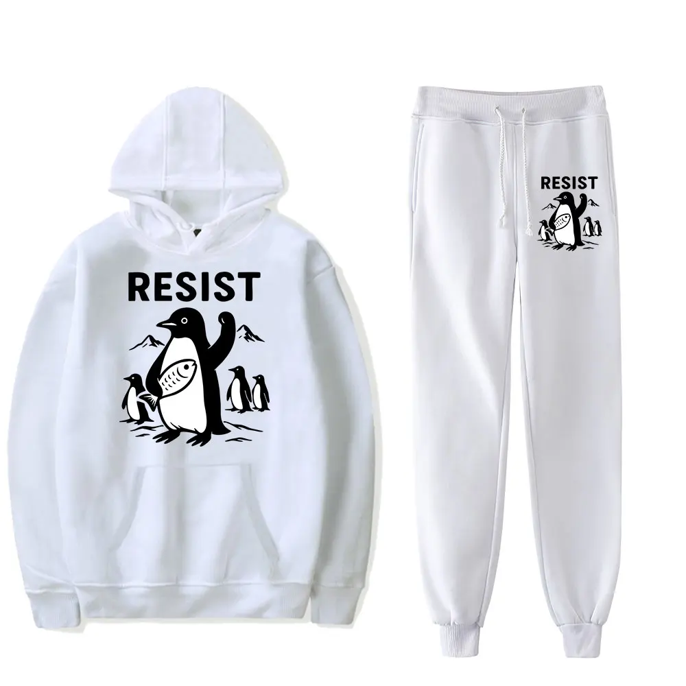 

Penguins Resist merch Penguins Against Tariffs Hoodies Suits Pocket drawstring Sweatshirt Men/women Strap Sports Pants